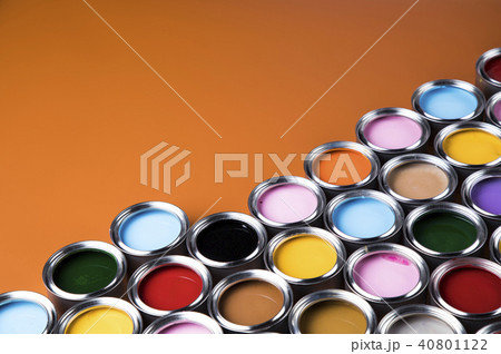 Full Buckets of rainbow colored oil paint 40801122