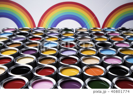 Rainbow colors, Group of tin metal cans 40801774