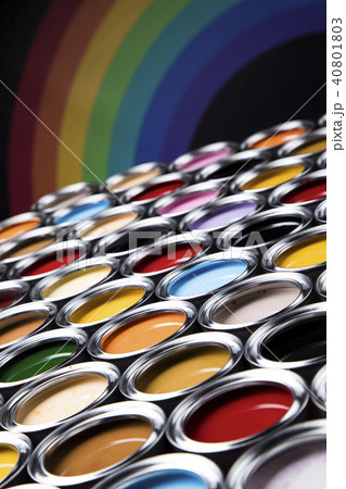 Rainbow colors, Group of tin metal cans 40801803