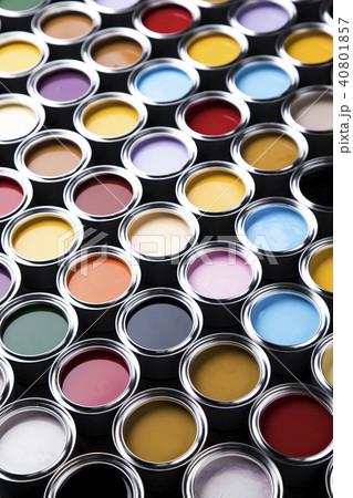 Collection of colored paints cans 40801857