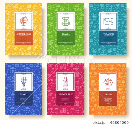 Set of linear travel style concept. Journey elemen Set of linear travel style concept. Journey elemen 40804000