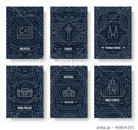 Malaysia thin line brochure cards set. Country Malaysia thin line brochure cards set. Country 40804201