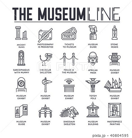 Thin line woman standing near different sculptures 40804595