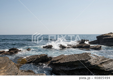 城ヶ島 赤羽根崎の岩礁地帯の写真素材