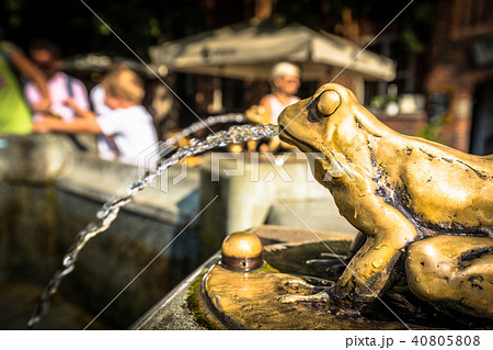 Bronze gilded frog sculpture pouring water Bronze gilded frog sculpture pouring water 40805808
