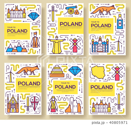 Poland vector brochure cards thin line set.  40805971