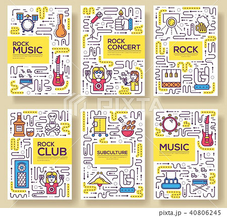 Thin line musicians playing brochure card set. Thin line musicians playing brochure card set. 40806245