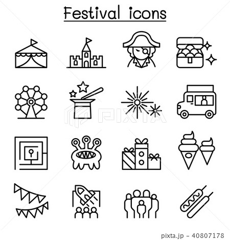Amusement park & Festival icon set in thin line st Amusement park & Festival icon set in thin line st 40807178
