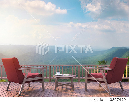 Contemporary terrace with mountain view 3d render Contemporary terrace with mountain view 3d render 40807499