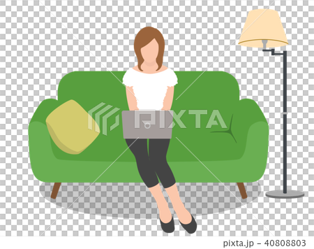 ソファでPC作業する女性 40808803