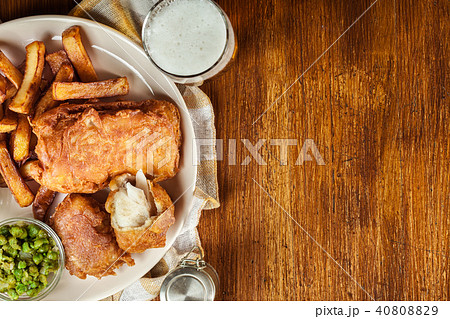 Traditional fish in beer batter and chips Traditional fish in beer batter and chips 40808829