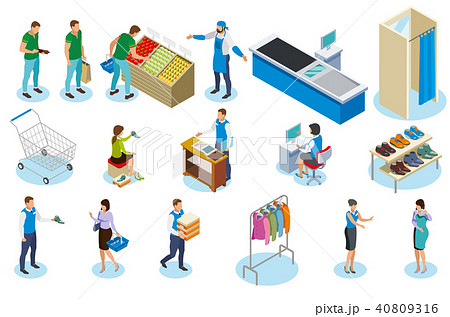 Shopping People Isometric Icons 40809316