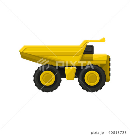 Yellow tipper big wheels. Flat vector icon of dumper truck with hydraulic tipping body. Heavy Yellow tipper big wheels. Flat vector icon of dumper truck with hydraulic tipping body. Heavy 40813723