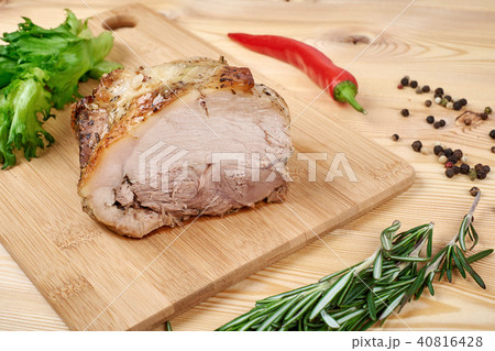 baked pork with salad and spices 40816428