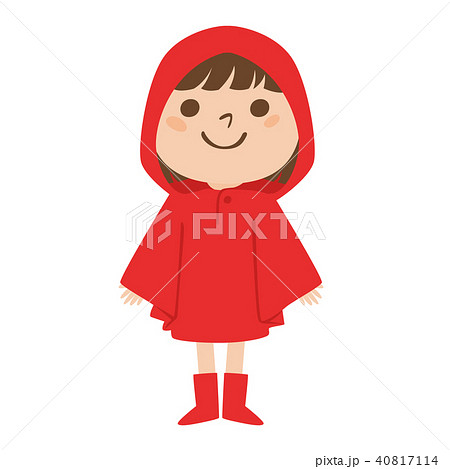 雨の日にレインコートを着て喜んでる女の子のイラストのイラスト素材