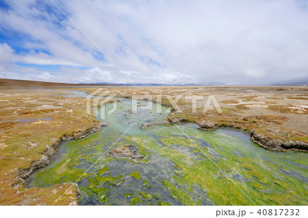 Beautiful landscape of the hot springs Polloquere, Salar De Surire salt lake, Isluga Volcano 40817232