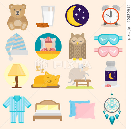 Sleep time vector icons flat set with window milk isolated illustration sleep icons moon set pillow 40820914