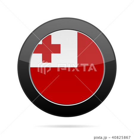 Flag of Tonga. Shiny black round button.