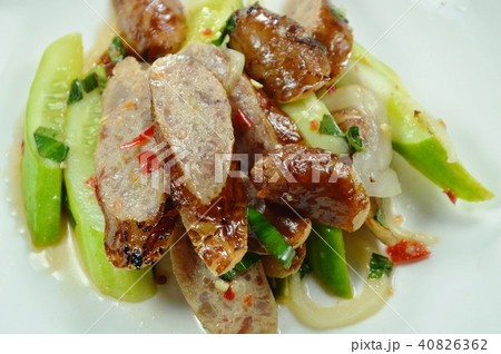 spicy slice Chinese pork sausage with cucumber  40826362