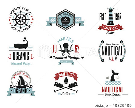 Sea marine vector nautical logo icons sailing themed label or with ship ribbons travel element Sea marine vector nautical logo icons sailing themed label or with ship ribbons travel element 40829409