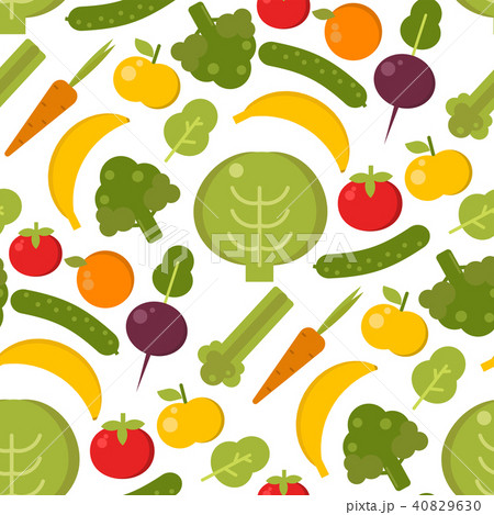 Vector vegetables healthy food seamless pattern illustration. Organic green broccoli, tomato, carrot 40829630