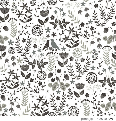 Floral seamless pattern with cute birds couple 40830129