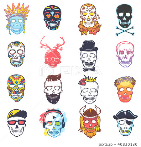 Skull vector mexican dead head and crossbones and human tattoo illustration thick-skulled set of 40830130