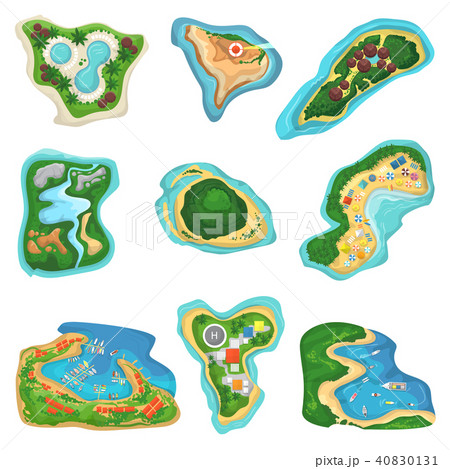 Island vector islet or peninsula with beach and ocean sea illustration set of paradise isles or 40830131