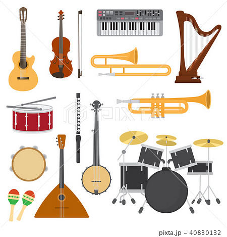 Musical instruments vector music concert with acoustic guitar or balalaika and musicians violin or 40830132