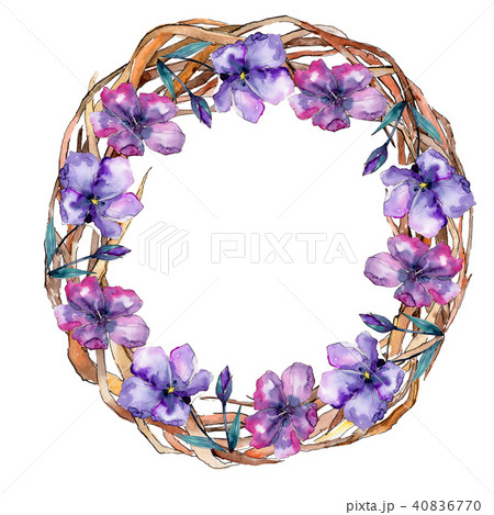 Violet flax. Floral botanical flower. Frame border ornament square. Violet flax. Floral botanical flower. Frame border ornament square. 40836770