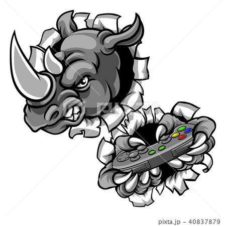 Rhino Gamer Holding Games Controller Mascotのイラスト素材