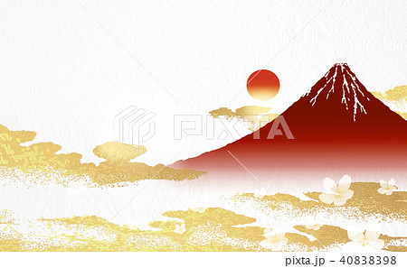 和紙を背景にした富士山のイラスト素材 4098