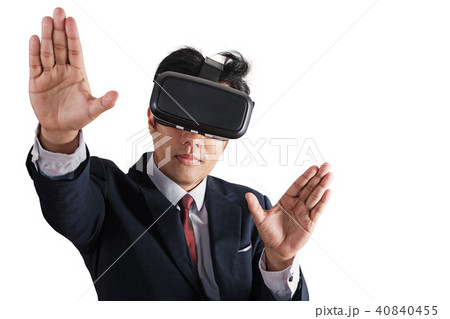businessman in suit with virtual reality glasses businessman in suit with virtual reality glasses 40840455