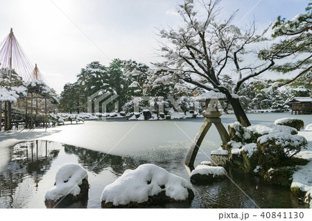 冬の金沢旅行 雪の兼六園の写真素材