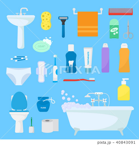 Hygiene personal care vector toiletries set of hygienic bath products and bathroom accessories soap 40843091