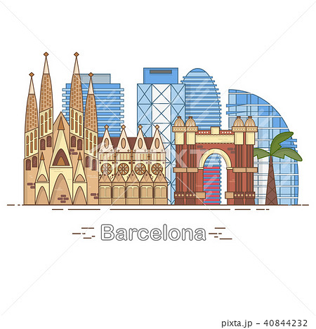 Minimal Barcelona City Linear Skyline - outline city buildings, linear, travel 40844232