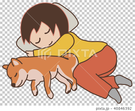 犬と一緒に寝る女性 柴犬のイラスト素材