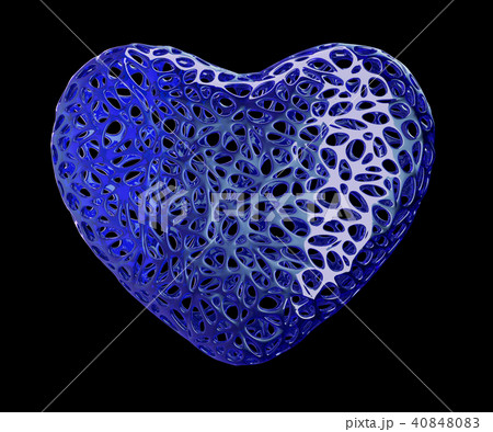 Heart made of blue plastic with abstract holes isolated on black background. 3d 40848083