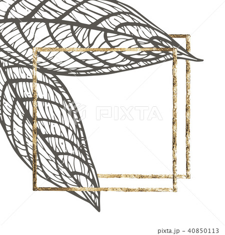 Summer tropical leaves vector design with gold frame. Floral background illustration. Invitation or 40850113