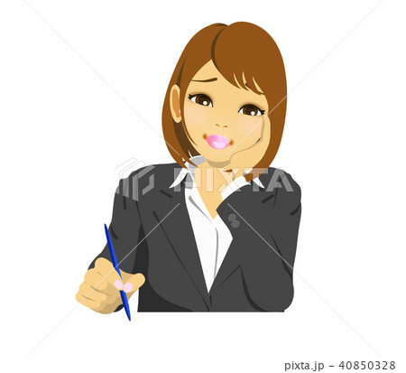 考えながら何かを書く女性ビジネスマン（OL）上半身 40850328