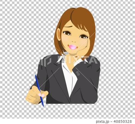 考えながら何かを書く女性ビジネスマン（OL）上半身 40850328