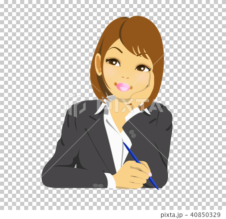考えながら何かを書く女性ビジネスマン（OL）上半身 40850329