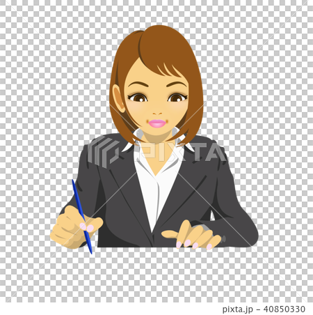 考えながら何かを書く女性ビジネスマン（OL）上半身 40850330