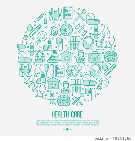 Health care concept in circle with thin line icons 40851266