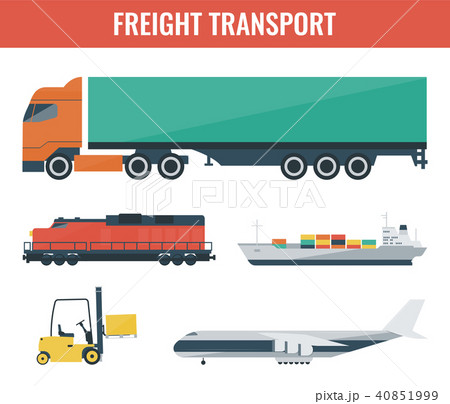 Freigh transportation icons. Truck, train, ship, airplane, forklift. Flat design. Vector Freigh transportation icons. Truck, train, ship, airplane, forklift. Flat design. Vector 40851999