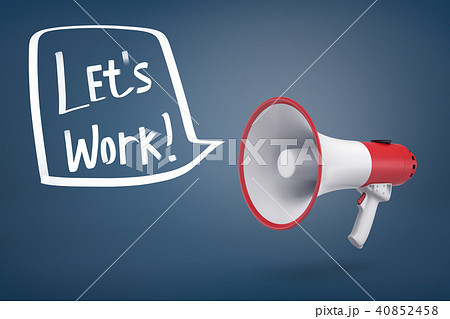 3d rendering of a red and white megaphone background and a speech bubble Lets work near it. 3d rendering of a red and white megaphone background and a speech bubble Lets work near it. 40852458