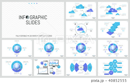 Huge set of minimal infographic design layouts. Round diagrams with jigsaw puzzle pieces placed 40852555