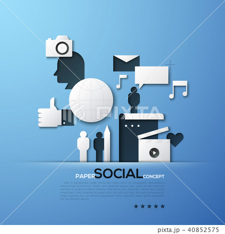 Paper concept of social media and networking, communication, blogging. White silhouettes of photo Paper concept of social media and networking, communication, blogging. White silhouettes of photo 40852575