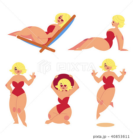 Vector cartoon plump overweight woman at vacation 40853611