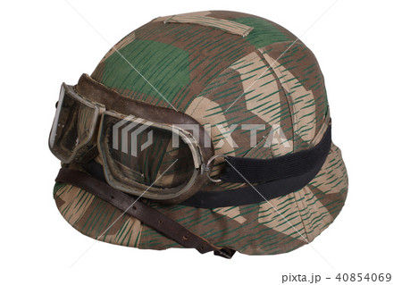 camouflaged nazi german helmet with goggles 40854069